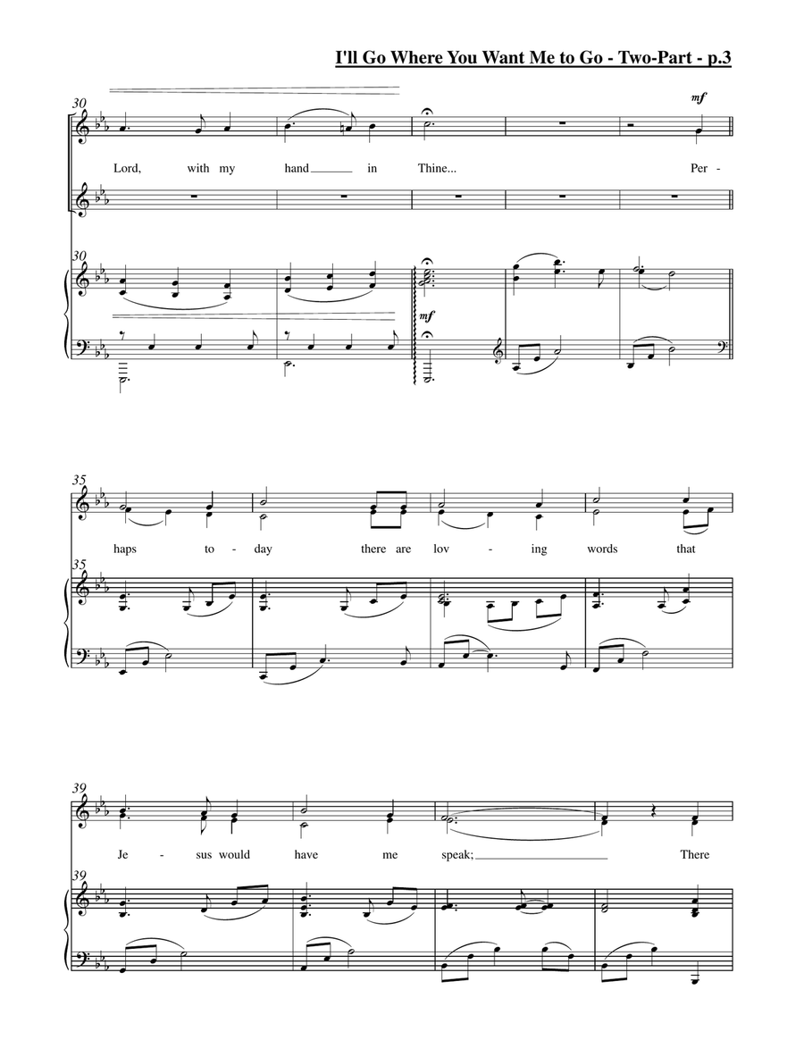 I'll Go Where You Want Me to Go (Two-Part Choir) SA scores gallery preview page 4