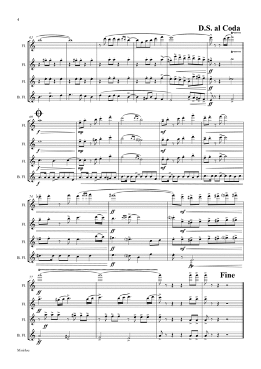 Misirlou - Pulp Fiction - Flute Quartet - C Flute Quartet scores gallery preview page 4