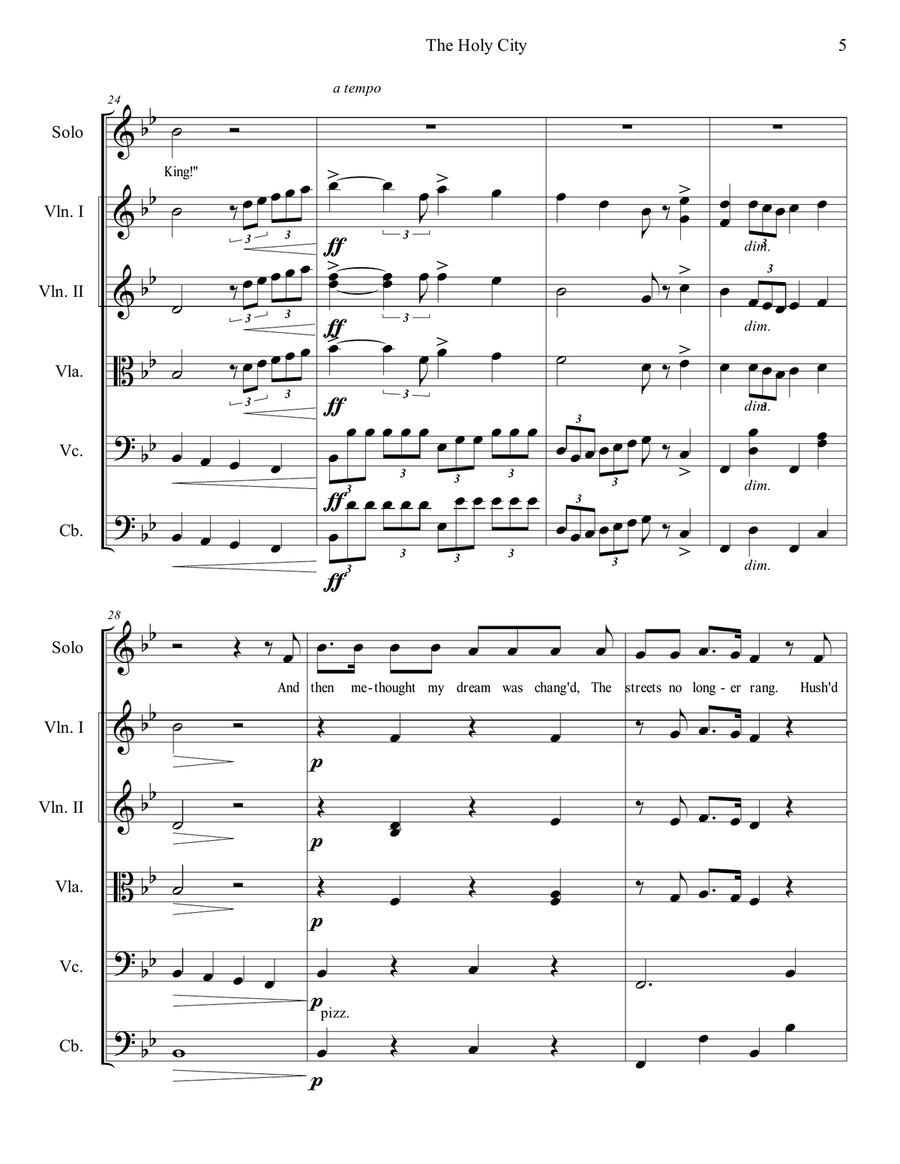 The Holy City, Vocal or Instrumental Solo, With String Ensemble Accompaniment Chamber Orchestra scores gallery preview page 5