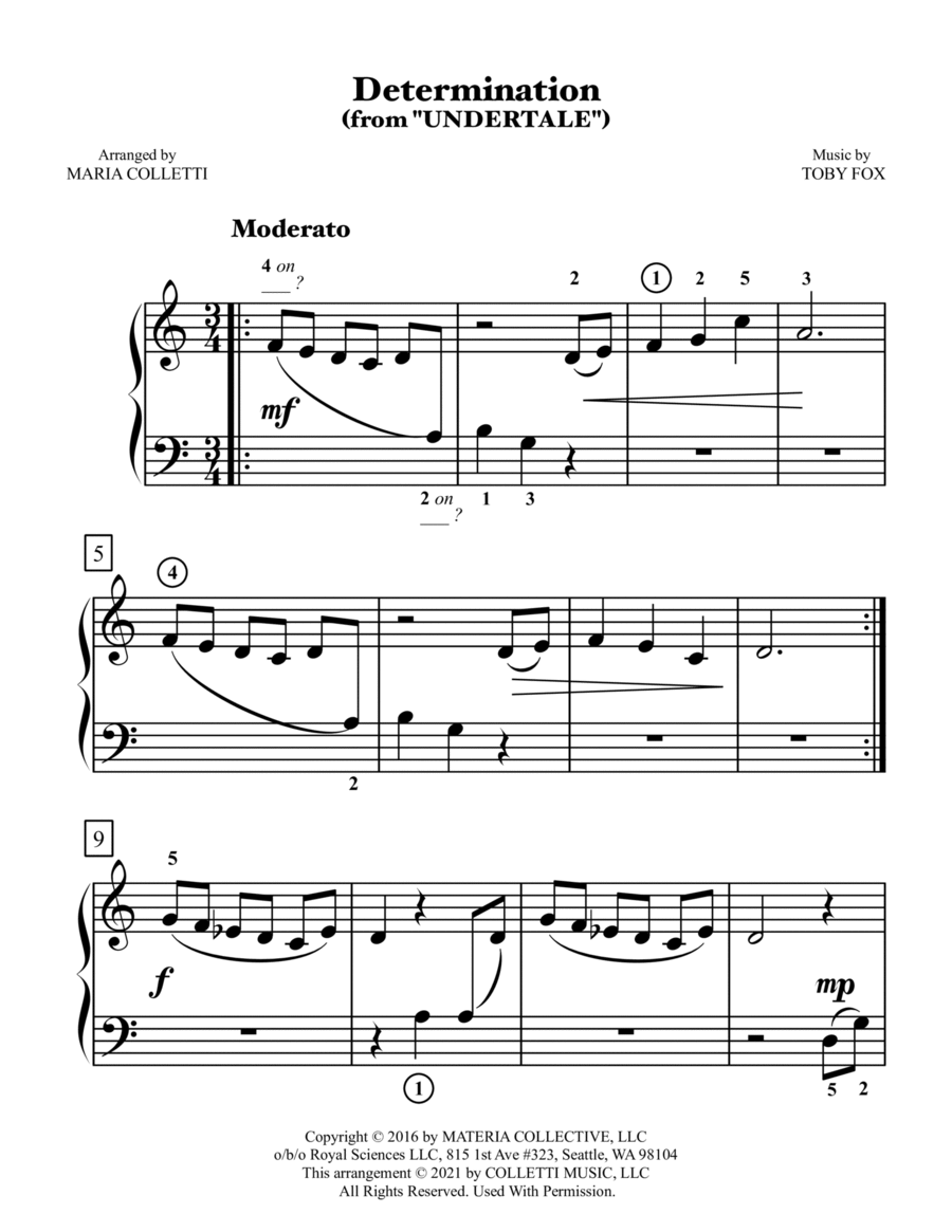 Determination (from Undertale) Easy Piano scores gallery preview page 1