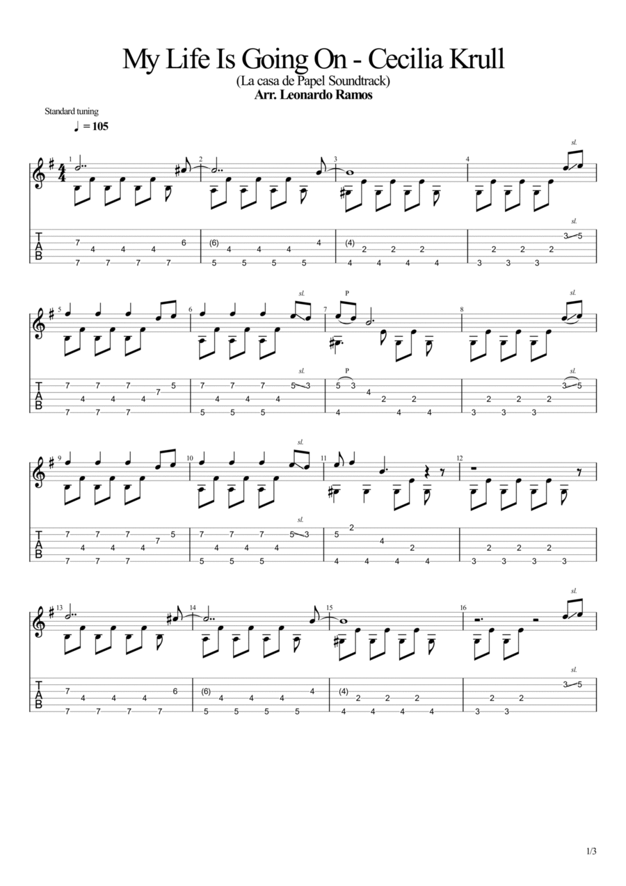 My Life Is Going On - (La Casa de Papel Soundtrack) Electric Guitar scores gallery preview page 1