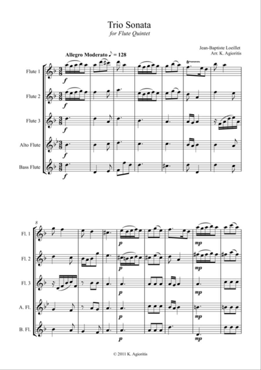 Trio Sonata Op. 2 No. 8 4th Movement - for Flute Choir Woodwind Quintet scores gallery preview page 1