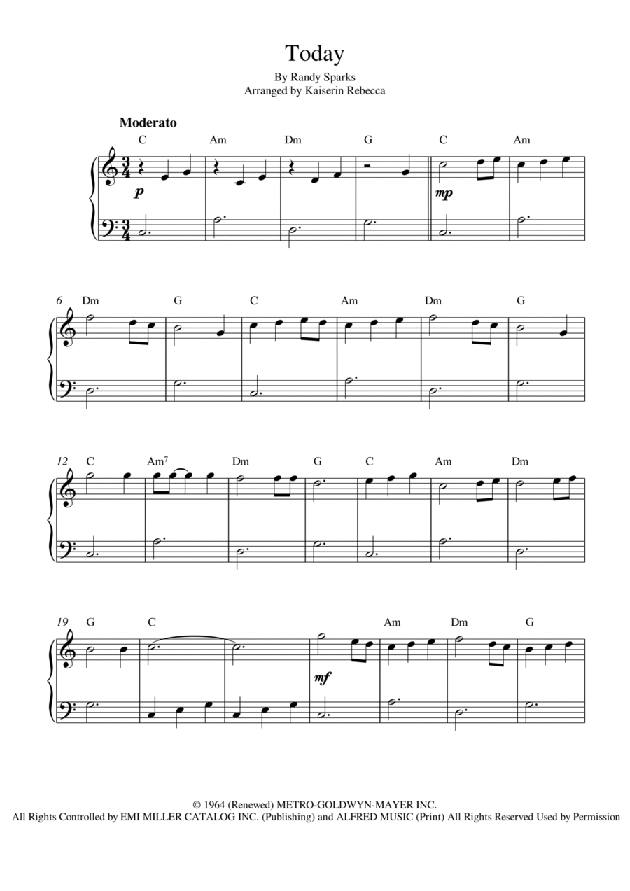 Today Easy Piano scores gallery preview page 1