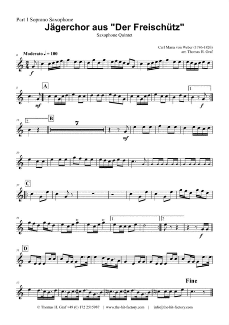 Jaegerchor - Der Freischuetz C.M.Weber - Saxophone Quintet Saxophone Quintet scores gallery preview page 3