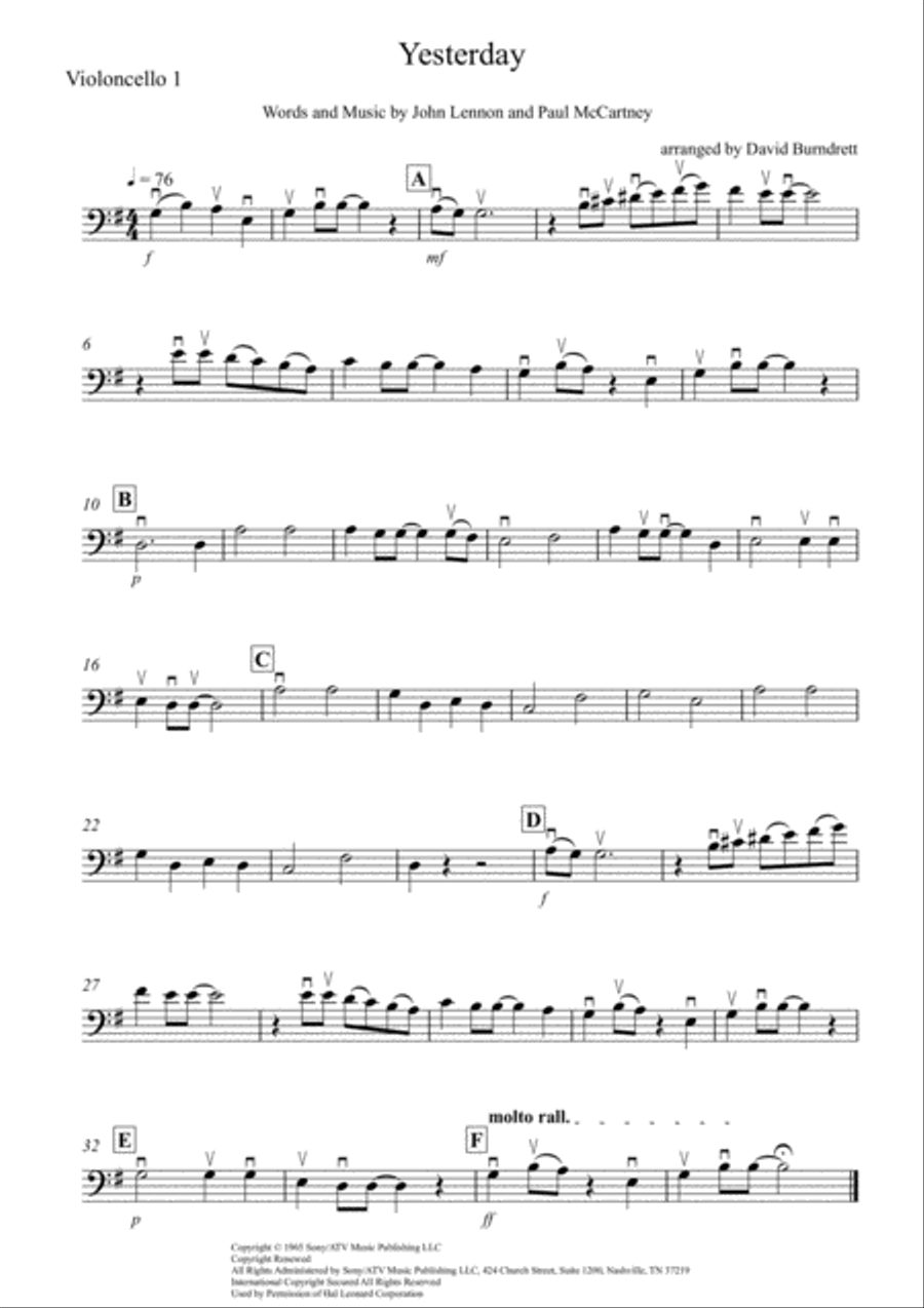 Yesterday Yesterday Cello Solo scores gallery preview page 3