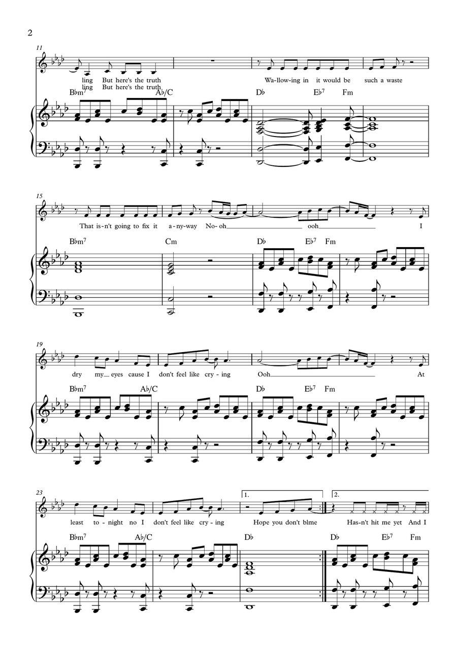 Don't Feel Like Crying Piano, Vocal scores gallery preview page 2