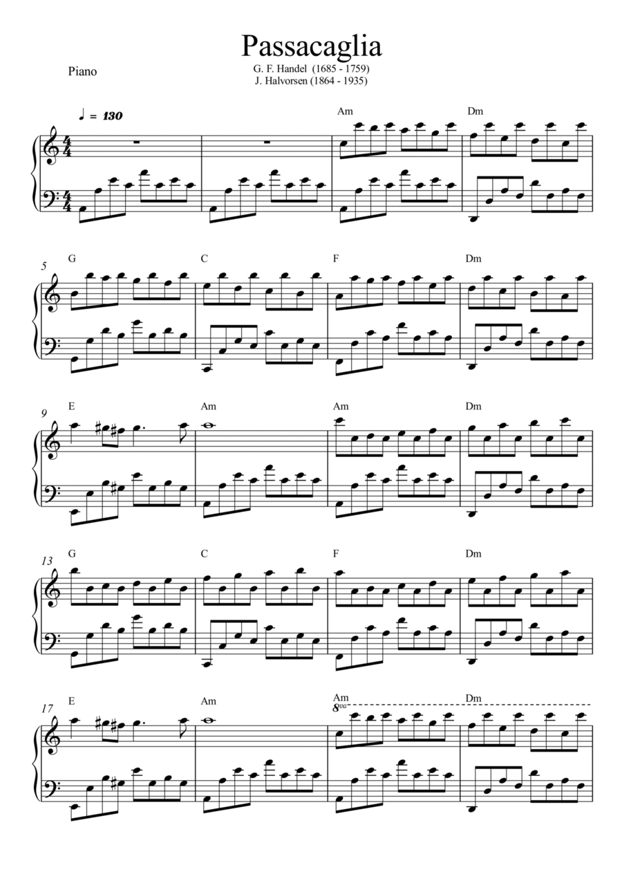 Passacaglia - Handel / Halvorsen (Piano) Piano Solo scores gallery preview page 1