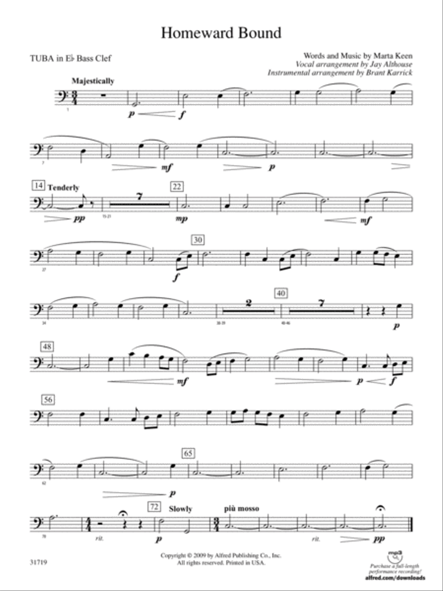 Homeward Bound: (World Part) E-flat Tuba B.C. Concert Band scores gallery preview page 1