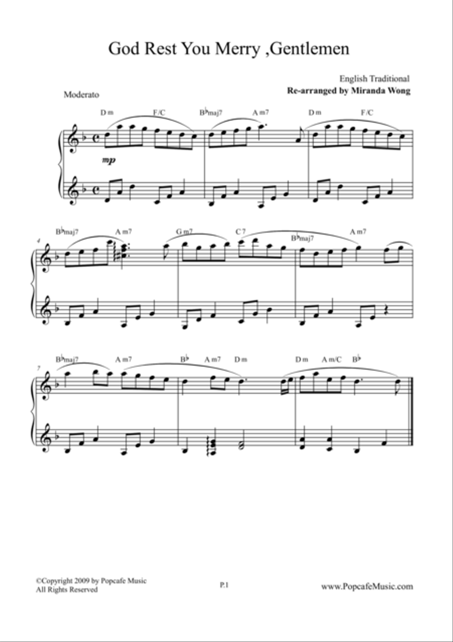 God Rest You Merry, Gentlemen - Romantic Version for Piano Solo Easy Piano scores gallery preview page 1
