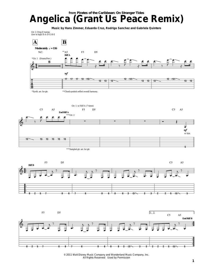 Angelica (Grant Us Peace Remix) Guitar Tablature scores gallery preview page 1