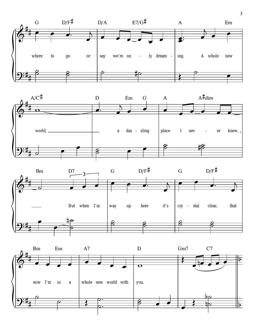 A Whole New World (from Aladdin) Easy Piano scores gallery preview page 3