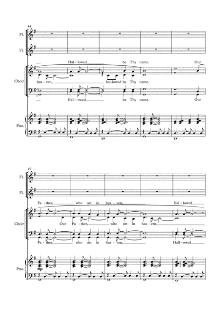 The Lord's Prayer, easy modern setting for SATB, piano and 2 flutes 4-Part scores gallery preview page 5
