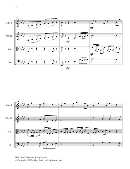HOW GREAT THOU ART (String Quartet – Violin 1 & 2, Viola, Cello with Score & Parts)