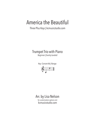 America the Beautiful Trumpet Trio with Piano Accompaniment - Beginning