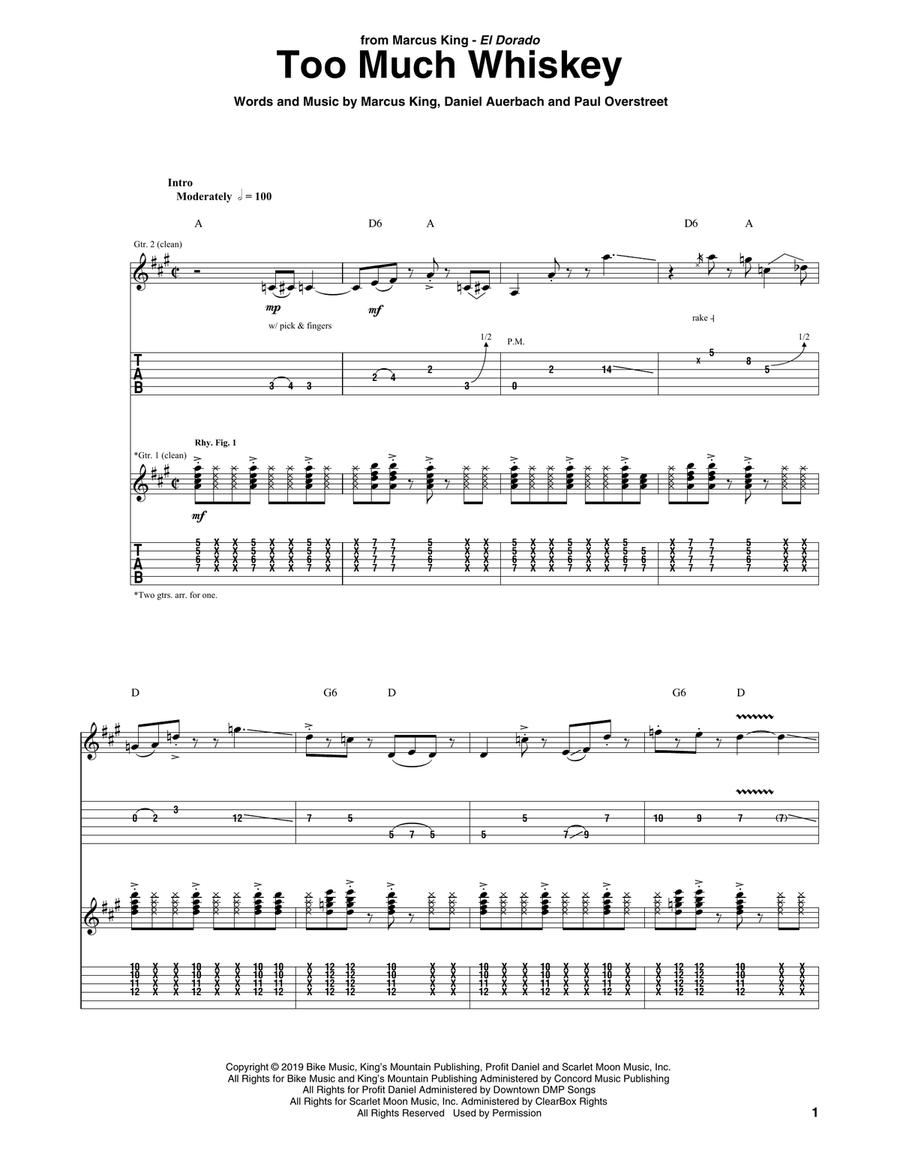 Too Much Whiskey Too Much Whiskey Electric Guitar scores gallery preview page 1
