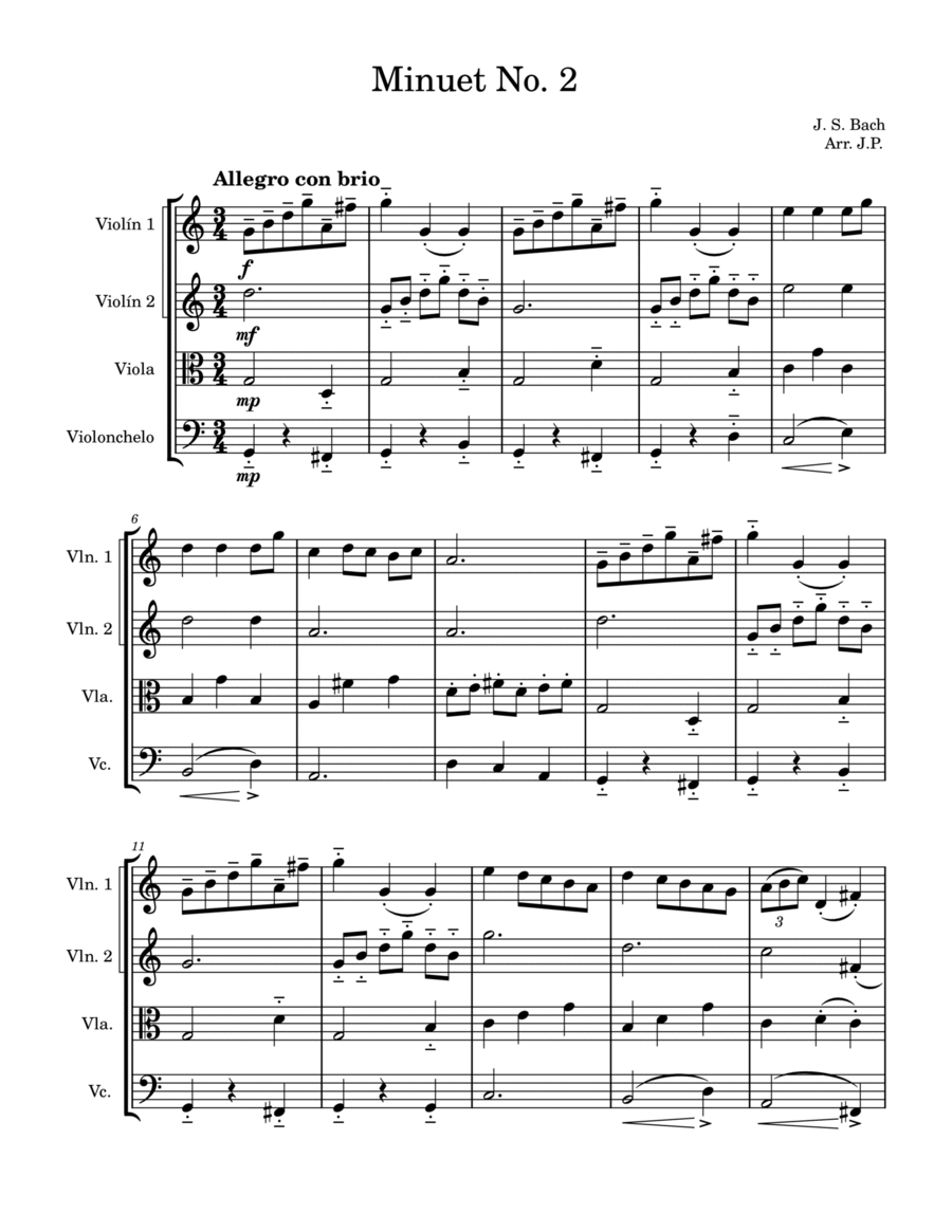Minuet No. 2 String Quartet scores gallery preview page 1