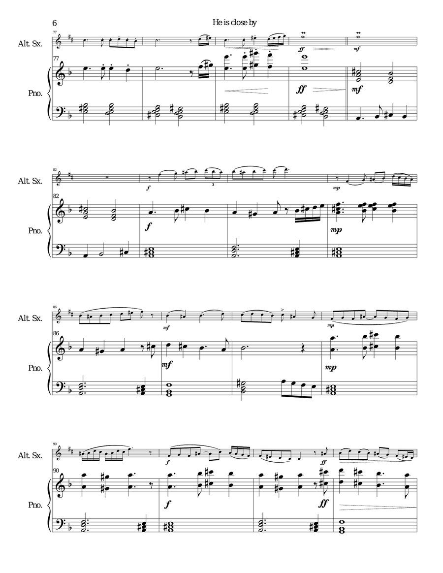 He is close by for alto saxophone and piano Alto Saxophone scores gallery preview page 6