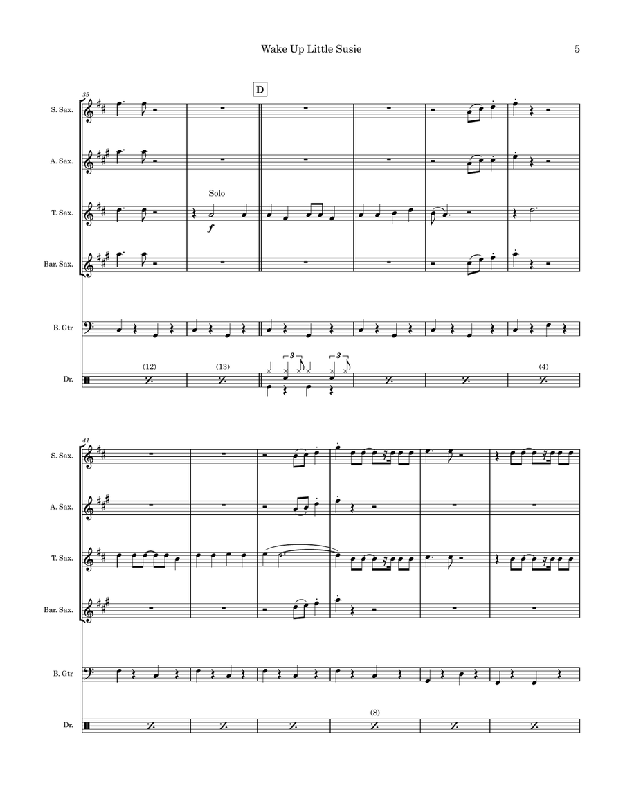 Wake Up Little Susie Saxophone Quartet scores gallery preview page 5