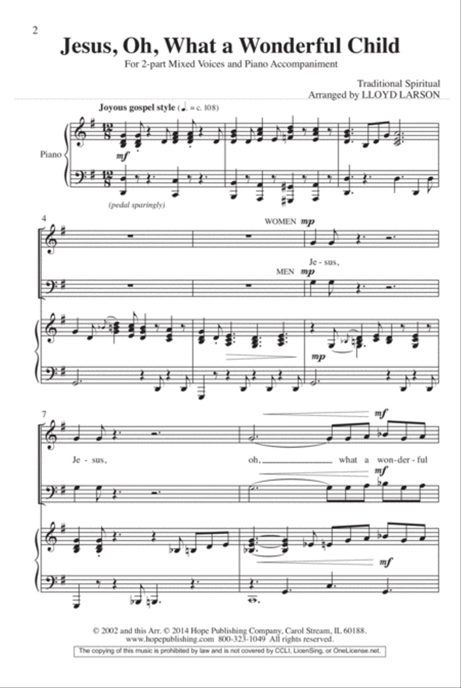 Jesus, Oh, What a Wonderful Child 2-Part scores gallery preview page 3