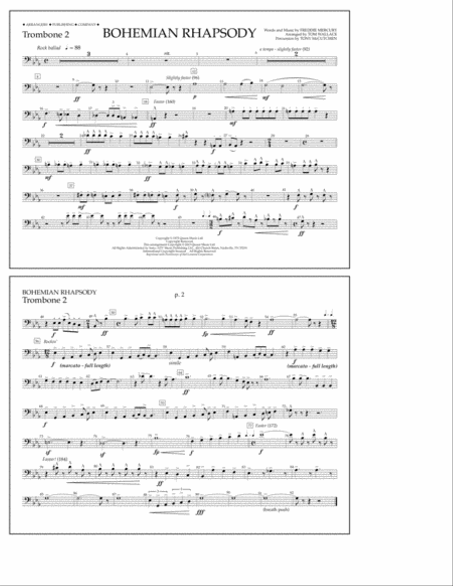 Bohemian Rhapsody - Trombone 2 Marching Band scores gallery preview page 1