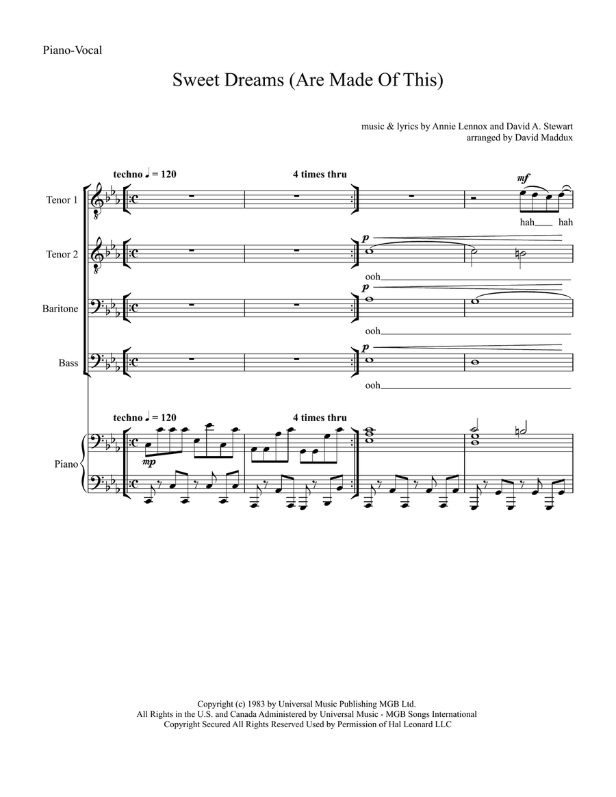 Sweet Dreams (Are Made Of This) TTBB scores gallery preview page 1