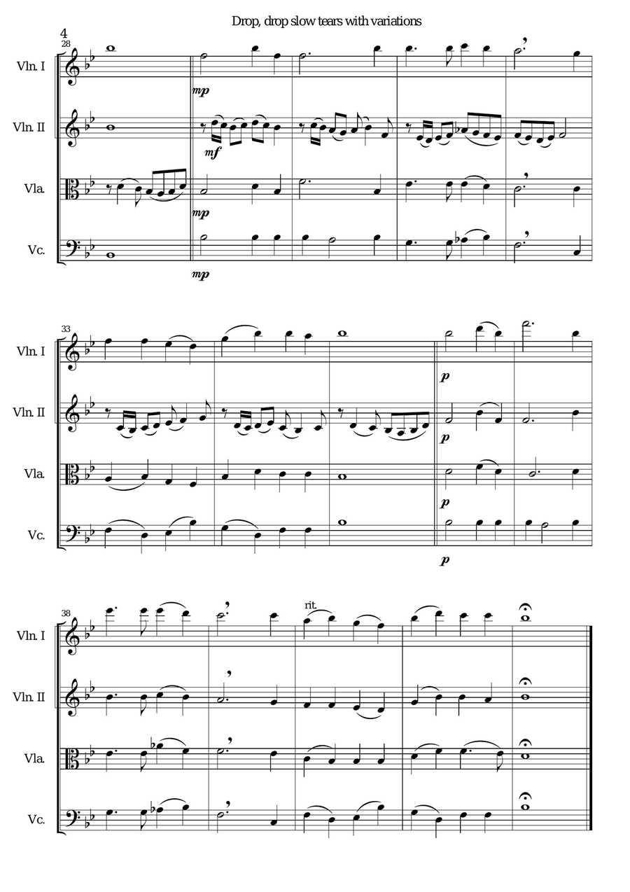 Drop, drop slow tears, with variations, for string quartet String Quartet scores gallery preview page 4