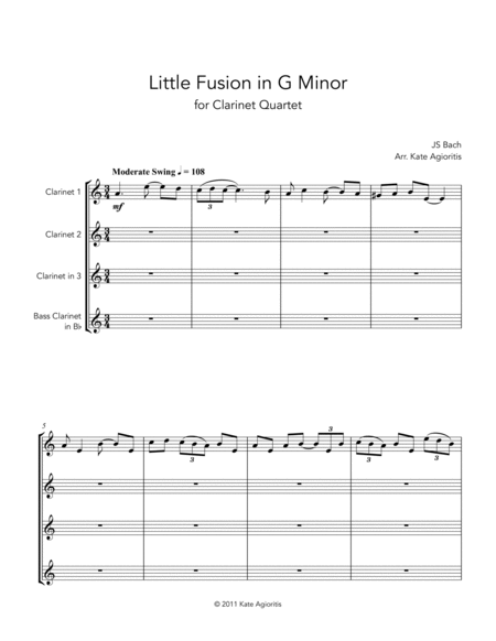 Little Fusion in G Minor - For Clarinet Quartet image number null