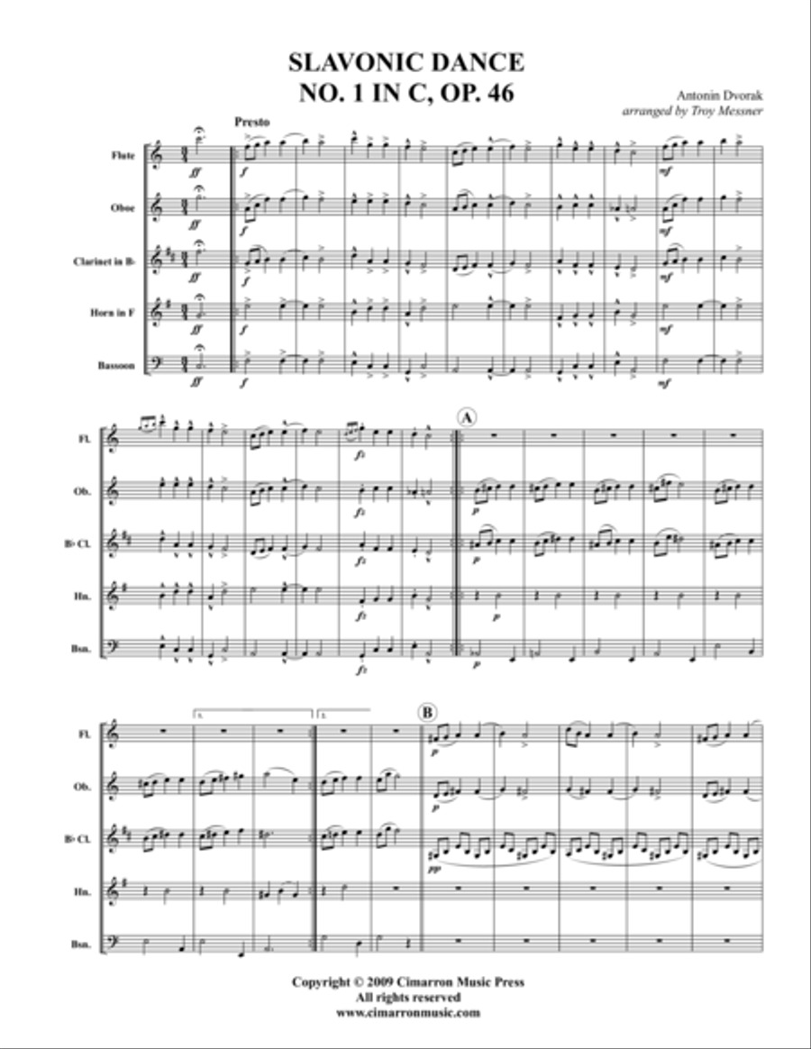 Slavonic Dance No. 1 Slavonic Dance No. 1 Woodwind Quintet scores gallery preview page 1