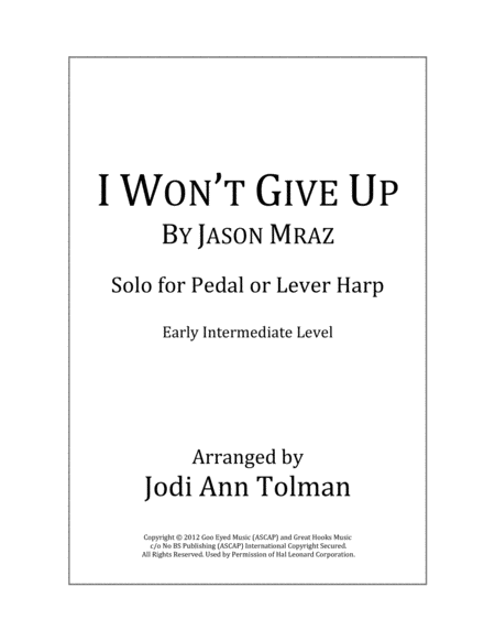 I Won't Give Up, Harp Solo (Key of D)