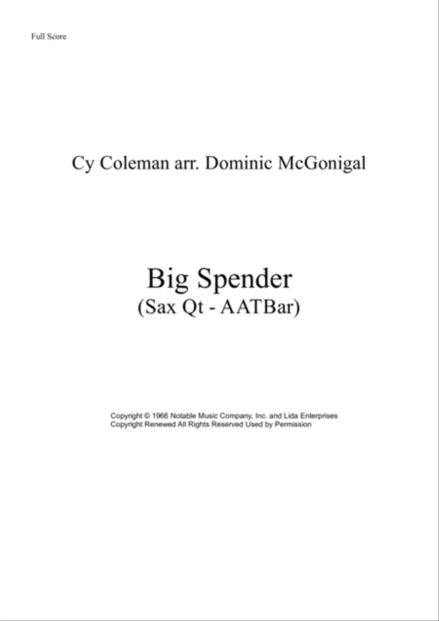 Big Spender Woodwind Quartet scores gallery preview page 1