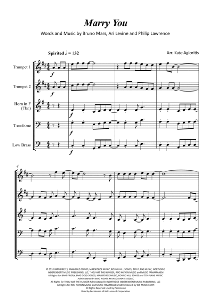 Marry You Marry You Brass Quartet scores gallery preview page 2