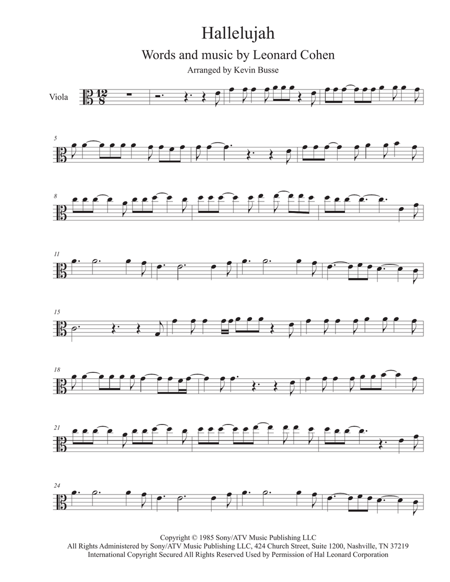 Hallelujah Viola Solo scores gallery preview page 1