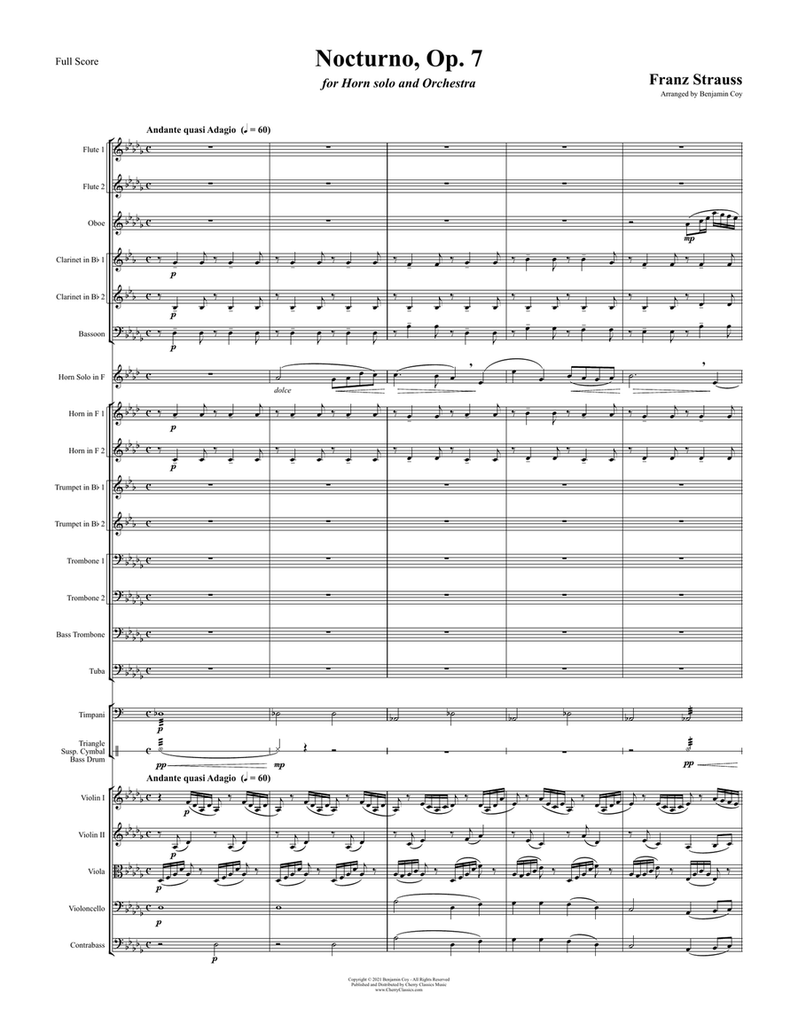 Nocturno, Op. 7 for Horn Solo and Orchestra Full Orchestra scores gallery preview page 1