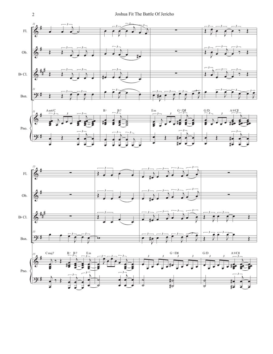 Joshua Fit The Battle of Jericho (Woodwind Quartet and Piano) by Mahalia Jackson Woodwind Quartet - Digital Sheet Music page 2