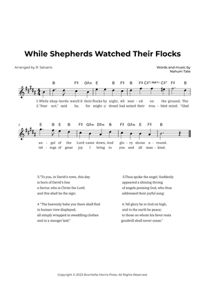 While Shepherds Watched Their Flocks (Key of B Major)
