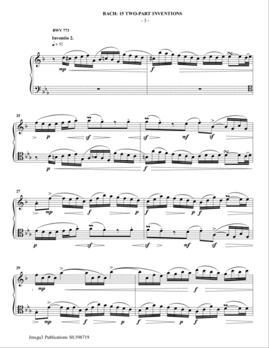 Bach: 15 Two-Part Inventions for Clarinet & Cello Clarinet scores gallery preview page 3