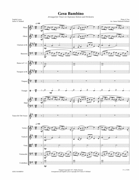 Gesu Bambino for Tenor/Soprano Voice and Orchestra, Score and Parts with new English Lyrics image number null