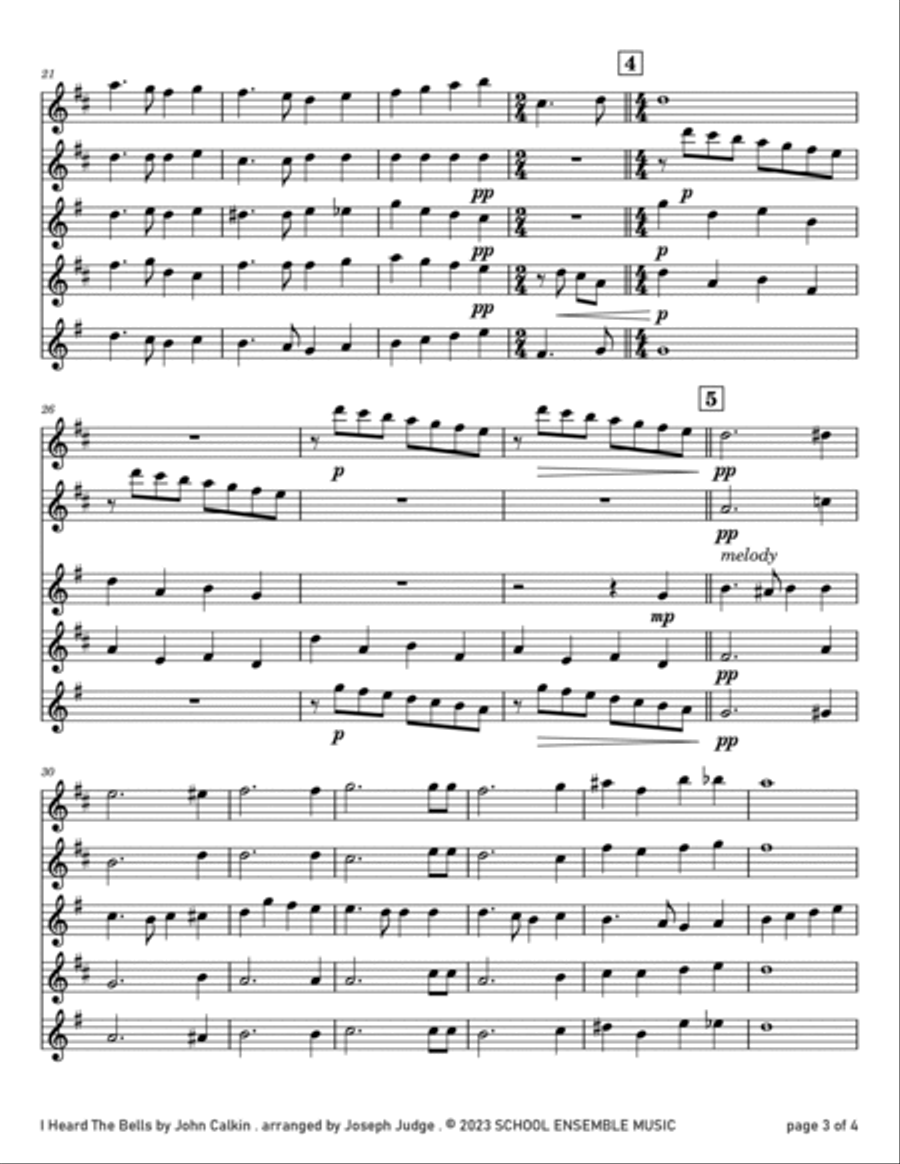 I Heard The Bells for Saxophone Quartet in Schools Saxophone Quartet scores gallery preview page 3