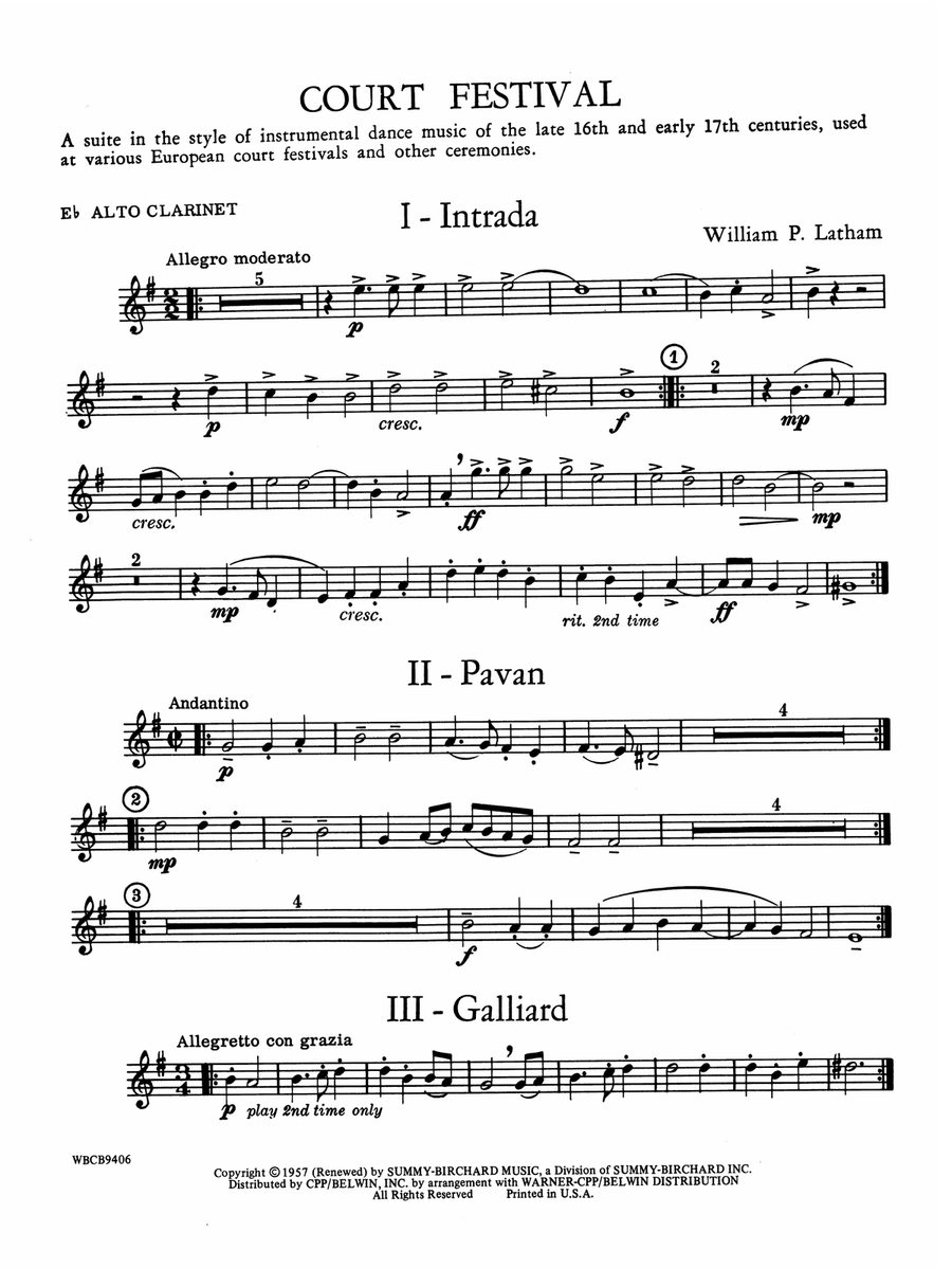 Court Festival (Suite for Concert Band): E-flat Alto Clarinet