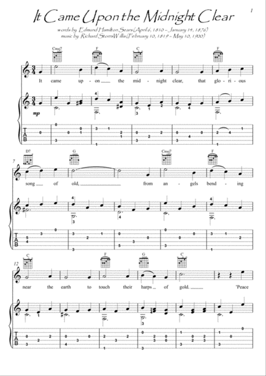 It Came Upon the Midnight Clear guitar fingerstyle Acoustic Guitar scores gallery preview page 1