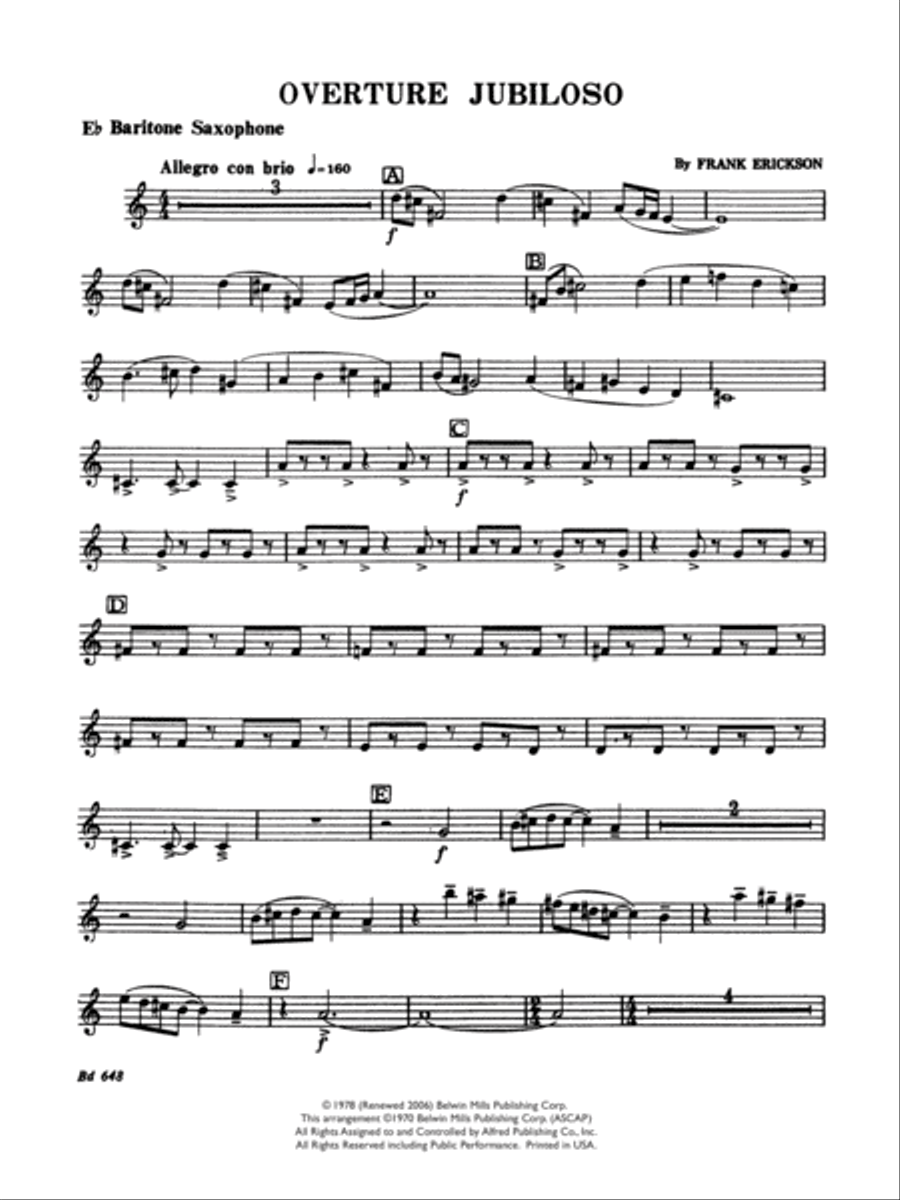 Overture Jubiloso: E-flat Baritone Saxophone Concert Band scores gallery preview page 1