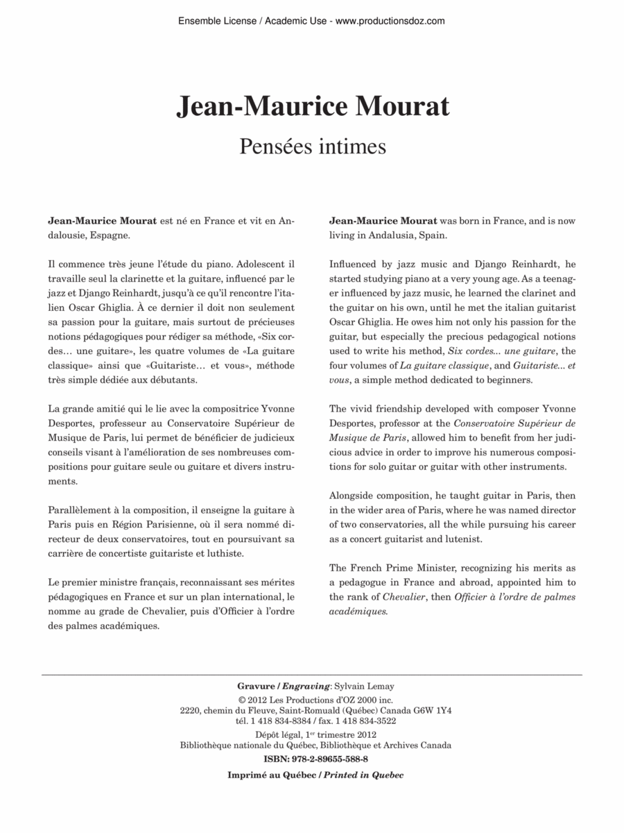 Pensées intimes Classical Guitar scores gallery preview page 1