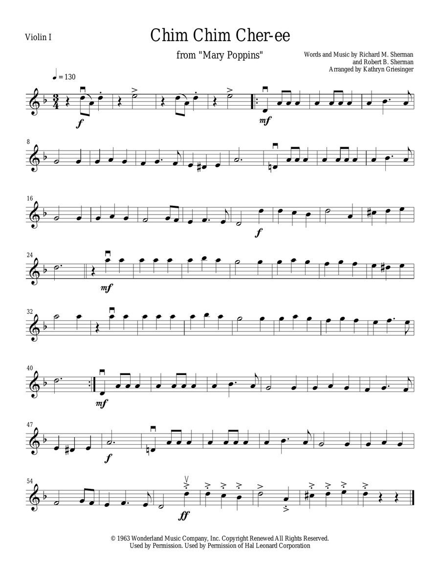 Chim Chim Cher-ee from Walt Disney's MARY POPPINS String Quartet scores gallery preview page 1