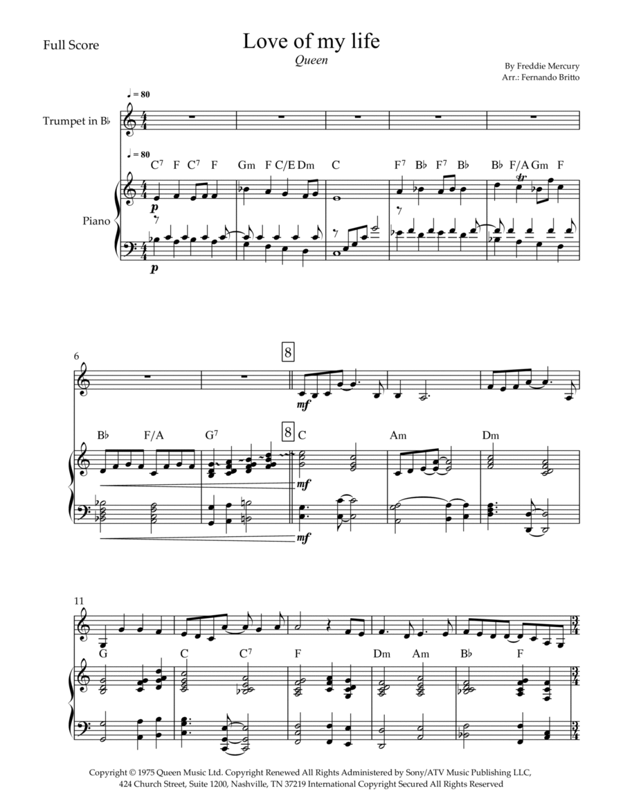 Love Of My Life Trumpet Solo scores gallery preview page 1