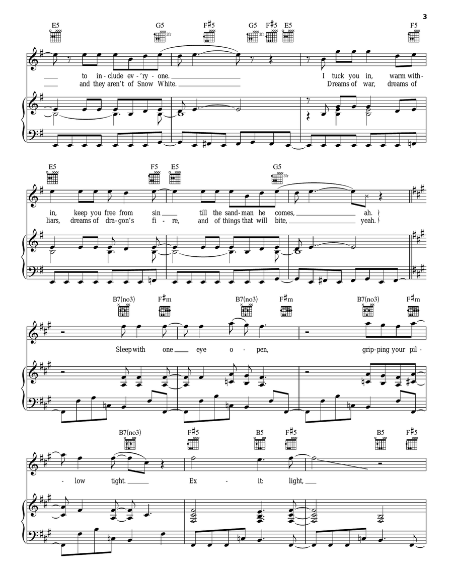 Enter Sandman Piano, Vocal, Guitar scores gallery preview page 3