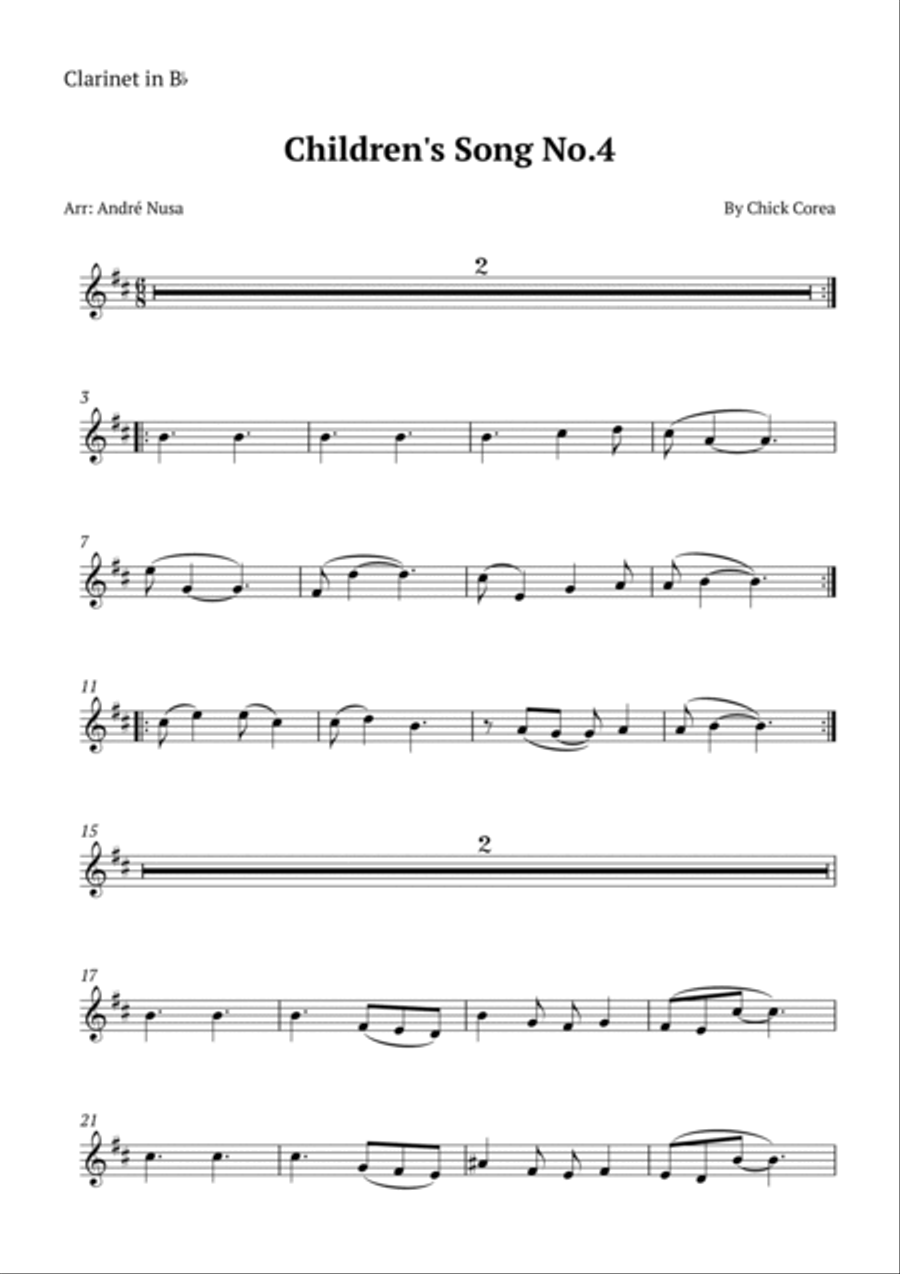Children's Song No. 4 B-Flat Clarinet scores gallery preview page 6
