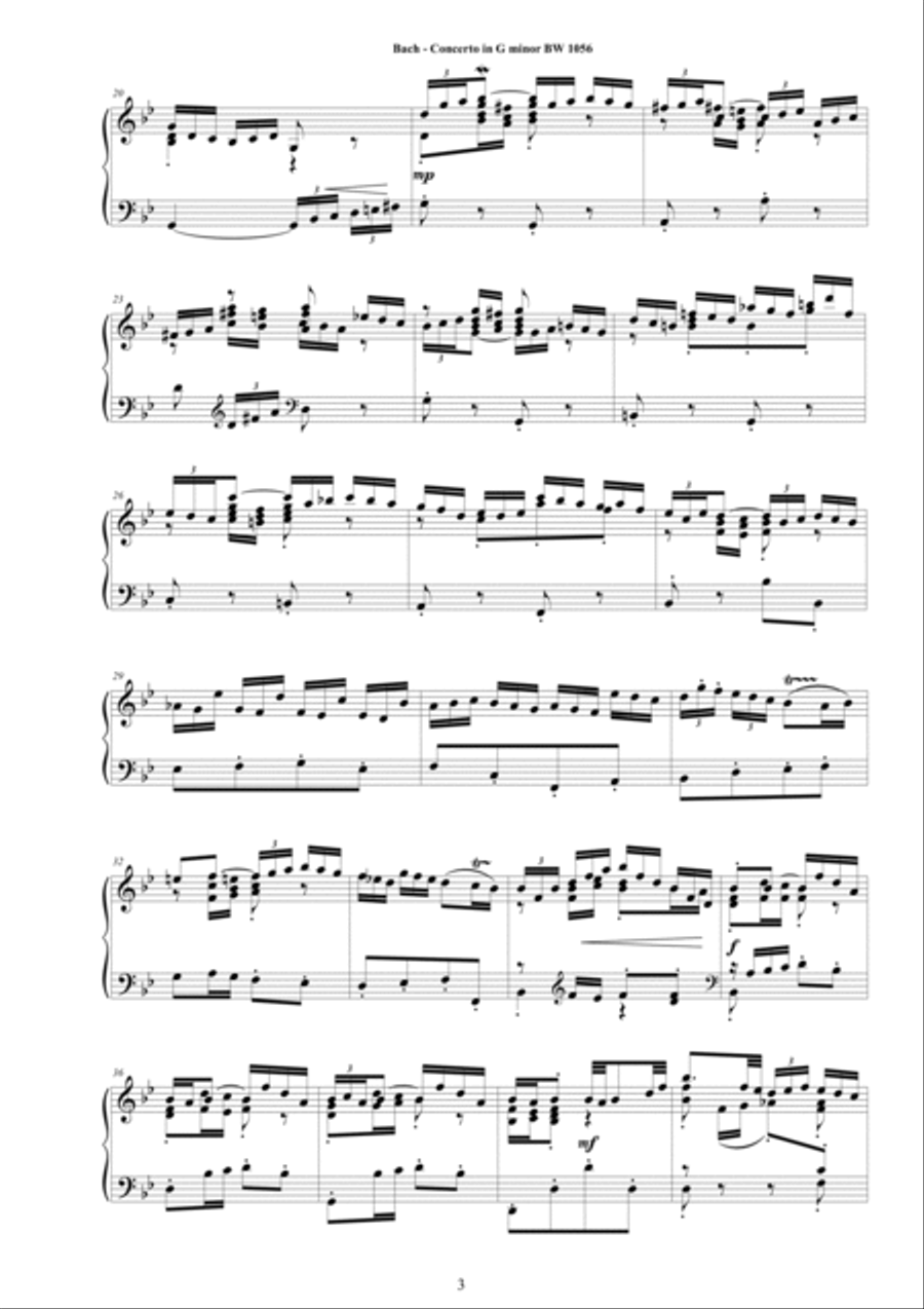 Bach - Piano Concerto in G minor BWV 1056 - Piano Version Piano Solo scores gallery preview page 3