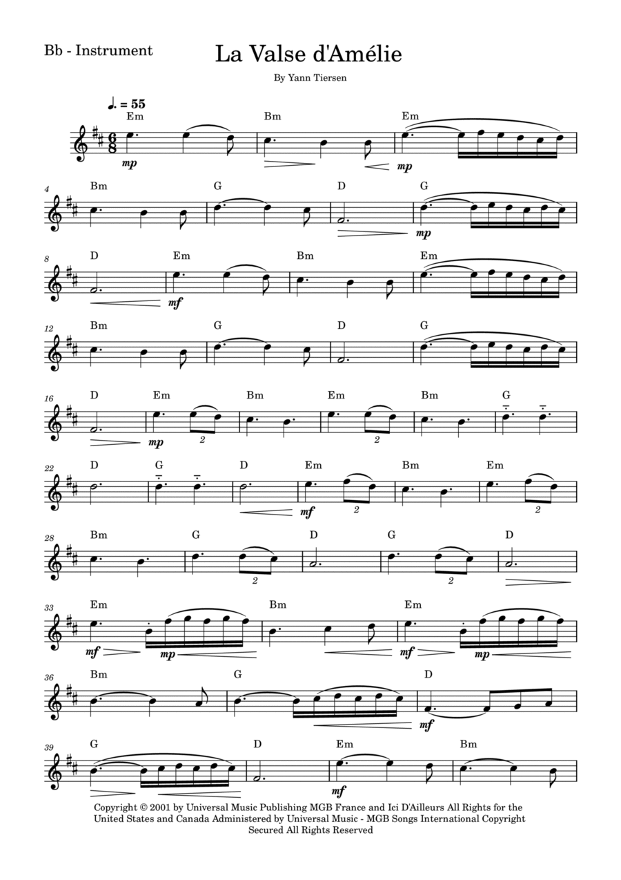 La Valse D'amelie Tenor Saxophone scores gallery preview page 1