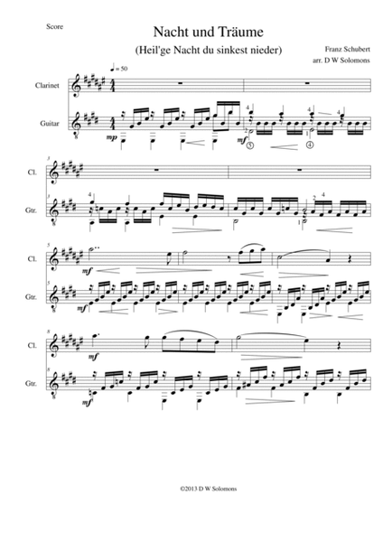 Nacht und Träume (Heil'ge Nacht du sinkest nieder) for clarinet and guitar image number null