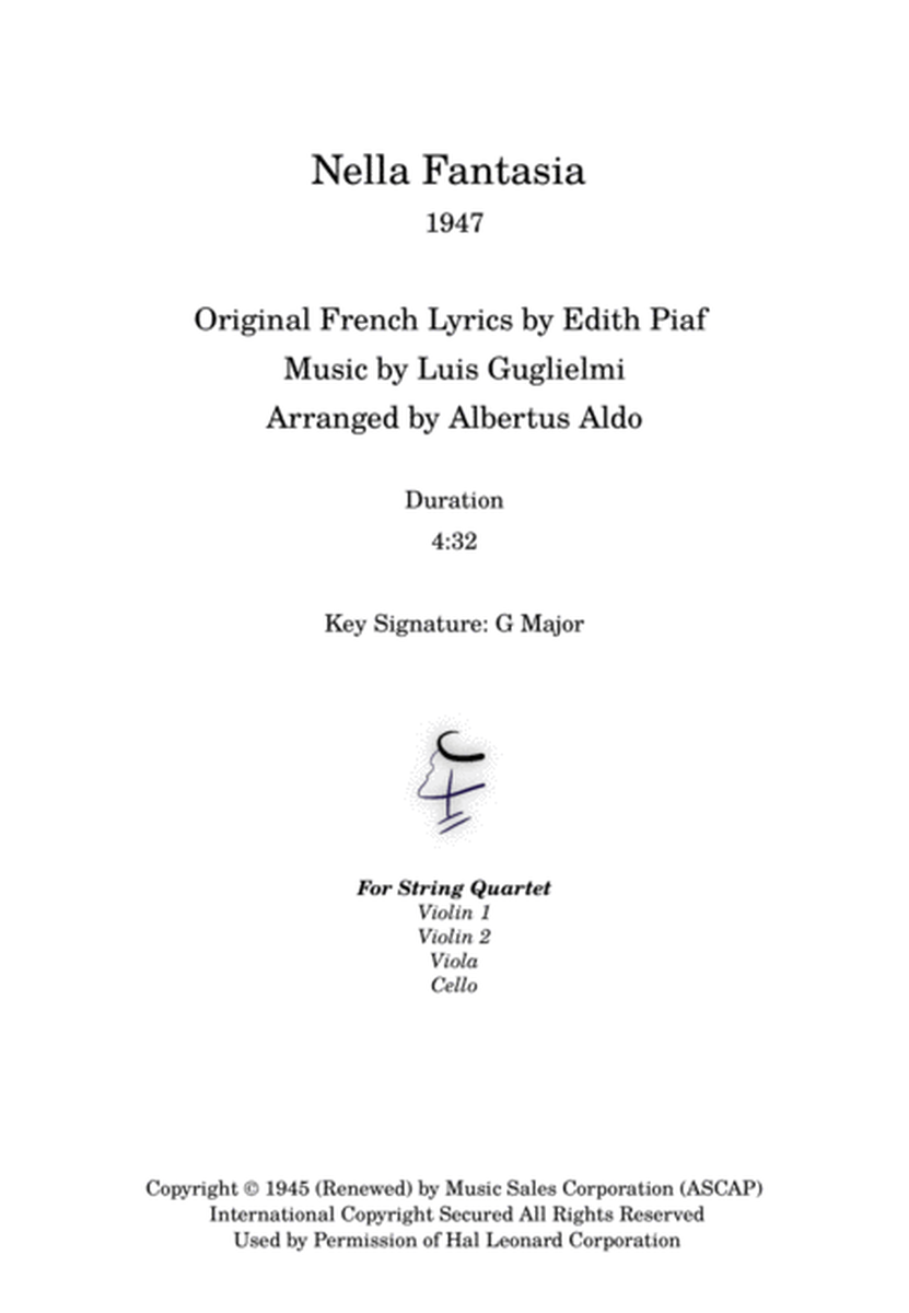 La Vie En Rose (for String Quartet) - Edith Piaf